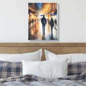 Een waterverf van een man en een vrouw die naar be canvas afdruk (Insitu (Slaapkamer))