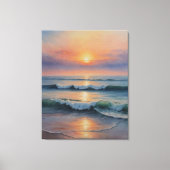 Een waterverf van golven op het strand canvas afdruk (Voorkant)