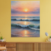 Een waterverf van golven op het strand canvas afdruk (Insitu (Woonkamer))