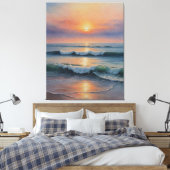 Een waterverf van golven op het strand canvas afdruk (Insitu (Slaapkamer))