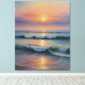 Een waterverf van golven op het strand canvas afdruk (Insitu (Houten vloer))