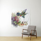 Een Waterverf Verrukking van Hummingbirds muurkuns Wandkleed (In Situ (horizontaal))
