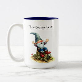 Een waterverfschilderij van een schattelijke gnoom tweekleurige koffiemok