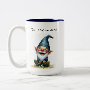 Een waterverfschilderij van een schattige kabouter tweekleurige koffiemok