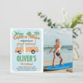 Een Wave Surf opvangen Foto Birthday Party Kaart (Staand voorkant)
