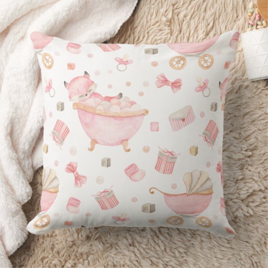 Een wazige roze vos met een roze bubbelbad in een  kussen (Deken)