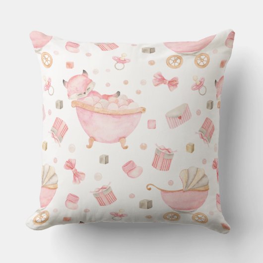 Een wazige roze vos met een roze bubbelbad in een kussen (Voorkant)