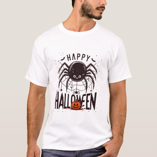 Een Web van Plezier: Gelukkige Halloween en Spin T-shirt (Voorkant)