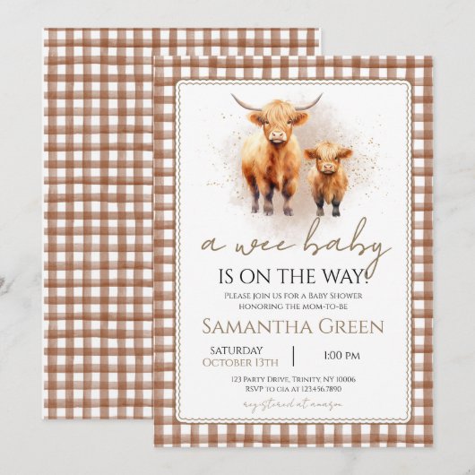 Een Wee Baby Herfst Highland Koe Baby shower Kaart (Voorkant / Achterkant)