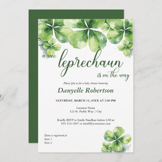Een Wee Leprechaun Baby shower - March Baby's Kaart (Voorkant / Achterkant)