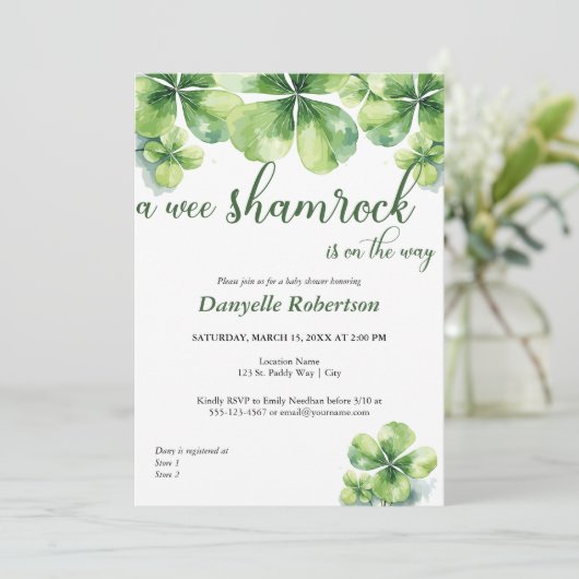 Een Wee Shamrock Baby shower - March Baby's Kaart (Staand voorkant)