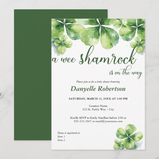 Een Wee Shamrock Baby shower - March Baby's Kaart (Voorkant / Achterkant)