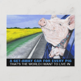 Een wegauto voor elke varken briefkaart