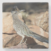 Een wegloper pauzeert tijdelijk op zijn onderzoek stenen onderzetter (Voorkant)