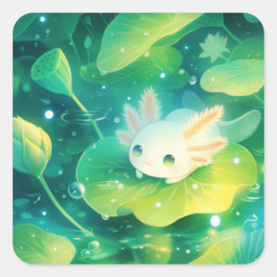 Een weide van bloemblaadjes Axolotl Geheime vijver Vierkante Sticker