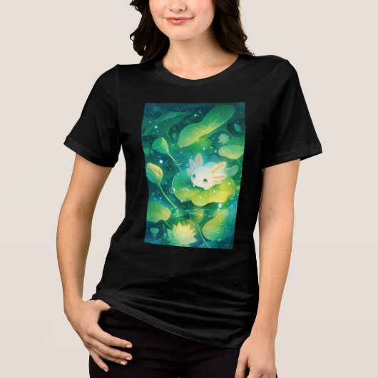 Een weide van bloemblaadjes Axolotl Secret Pond Tri-Blend Shirt (Voorkant)