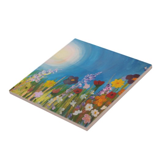 Een weide van wilde bloemen tegeltje (Zijkant)