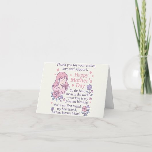 Een welgemeende dank – Moederdag Boodschap van Lo Bedankkaart (Voorkant)