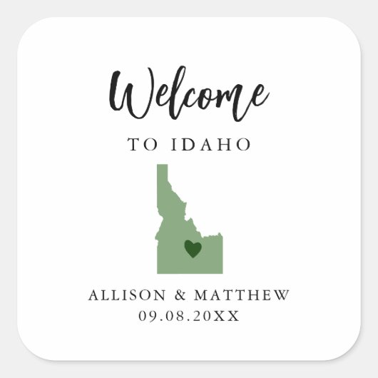 Een welkomsttas of doos met kleurcode Idaho Wedden Vierkante Sticker (Voorkant)