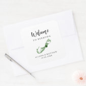 Een welkomsttas van Bermuda Weddenschap in kleur o Vierkante Sticker (Envelop)