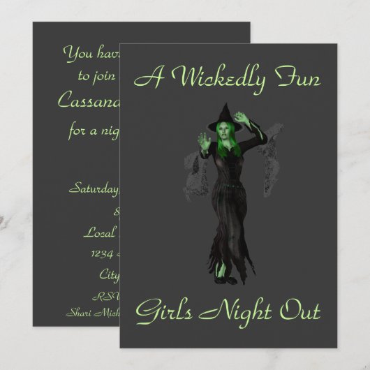 "Een welwillend vun Girls Night Out" met een heks Kaart (Voorkant / Achterkant)