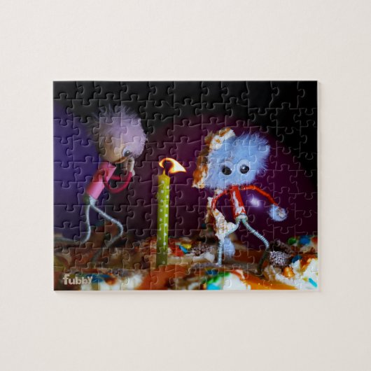 Een wens doen bij het uitblazen van het kaarsje.. legpuzzel (Horizontaal)