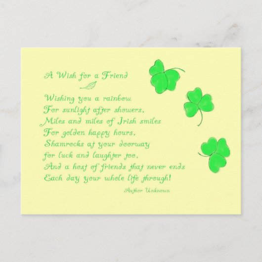 Een wens voor een Friend-Irish Poem+Shamrocks Briefkaart (Voorkant)