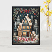 Een Wenskaart van huizen en bomen sneeuwkerst Kaart (Gele Bloem)