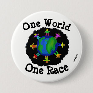 Eén wereld, één ras ronde button 7,6 cm