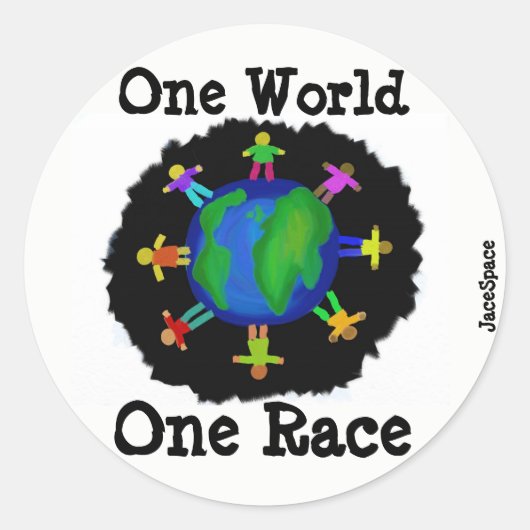 Eén wereld, één ras ronde sticker (Voorkant)