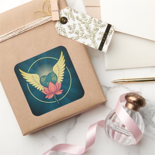 Een wereld in liefde gehouden sticker (Geschenken)