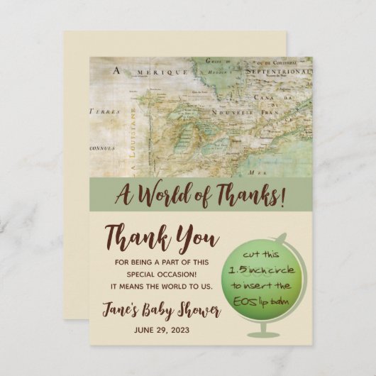 Een wereld van Bedankt Baby shower EOS lip Balm Fa (Voorkant / Achterkant)
