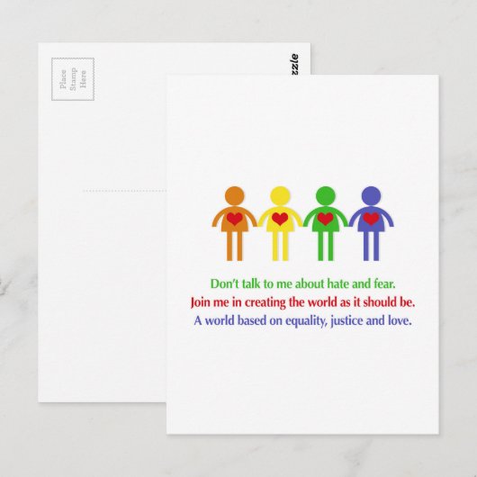 Een wereld van gelijkheid, rechtvaardigheid en lie briefkaart (Voorkant / Achterkant)