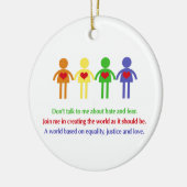 Een wereld van gelijkheid, rechtvaardigheid en lie keramisch ornament (Links)