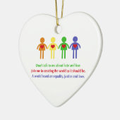 Een wereld van gelijkheid, rechtvaardigheid en lie keramisch ornament (Links)