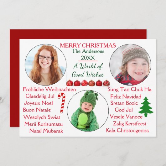 Een wereld van goede wensen 3 foto's - kerstkaart (Voorkant / Achterkant)
