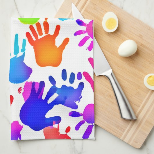 Een wereld van handen in kleur theedoek (Quarter Fold)