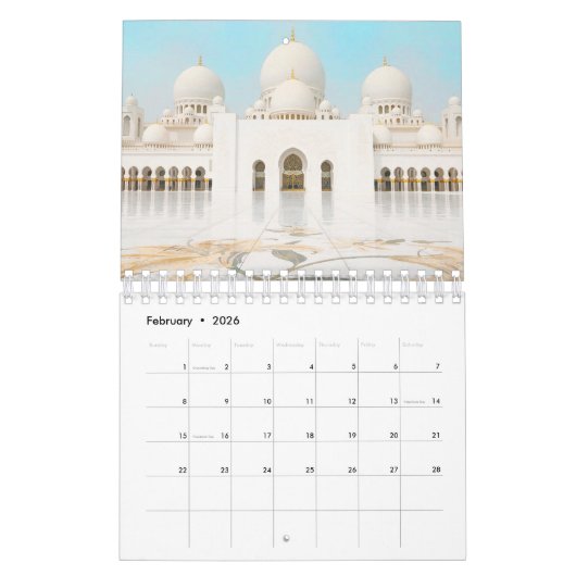 Een wereld van moskeeën islamitische muur kalender (Feb 2026)