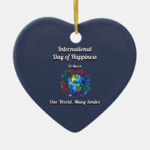 Een wereld van vele glimlachen. Dag van het geluk. Keramisch Ornament