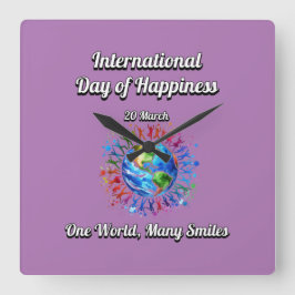 Een wereld van vele glimlachen. Dag van het geluk. Vierkante Klok