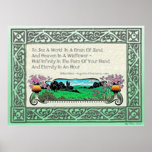 "Een wereld zien in een graan van zand" Poster (Voorkant)