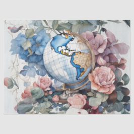 Een Wereldbol in een bloementuin Tissuepapier