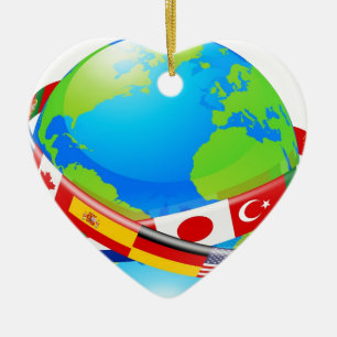 Een wereldbol op aarde met vlaggen van landen keramisch ornament
