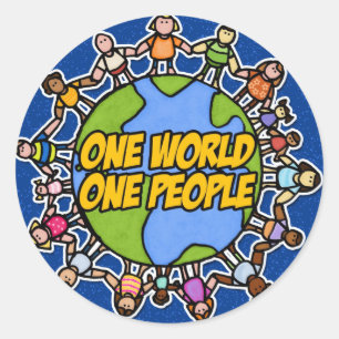één wereldvolk ronde sticker