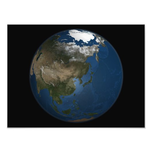 Een wereldwijd uitzicht over Azië met Arctisch zee Foto Afdruk (Voorkant)