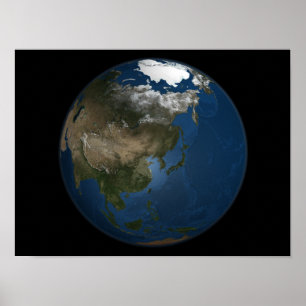 Een wereldwijd uitzicht over Azië met Arctisch zee Poster
