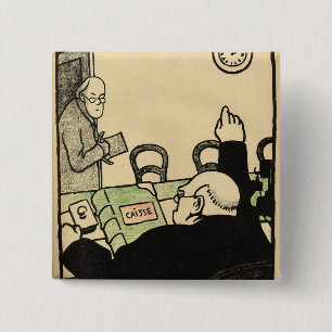 Een werkgever verhuurt een van zijn werknemers vierkante button 5,1 cm