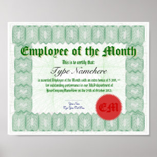Een werknemer van de maandelijkse certificeringson poster