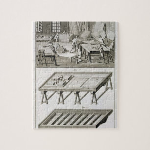 Een werkplaats en gereedschap van de spiegelmaker, legpuzzel