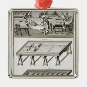 Een werkplaats en gereedschap van de spiegelmaker, metalen ornament